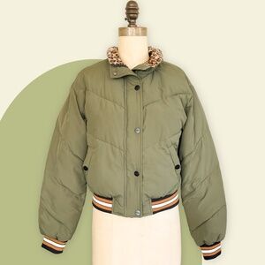 Sanctuary Alpine Puffer Jacket in Green and Cheetah